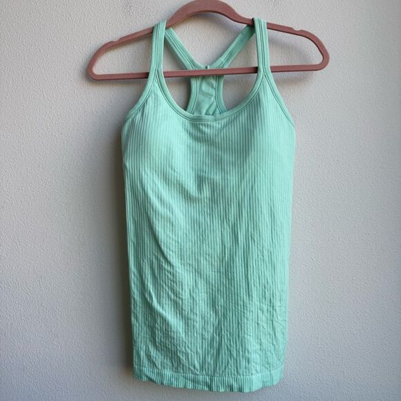 Lululemon Wild Mint Green Ebb to Street Ribbed Racerback Tank Top Size 8 Medium - Picture 1 of 6